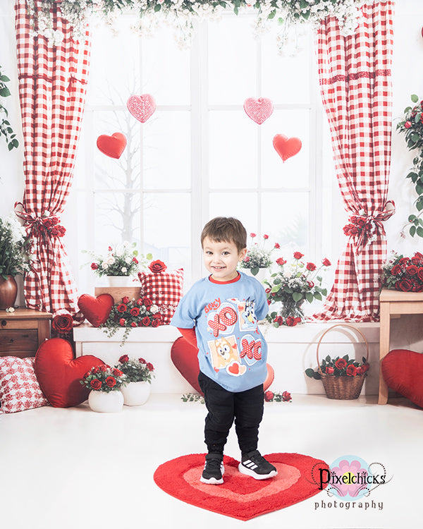 Kate Valentine's Day Window Floral Hearts Backdrop Designed by Emetselch - Kate Backdrop AU