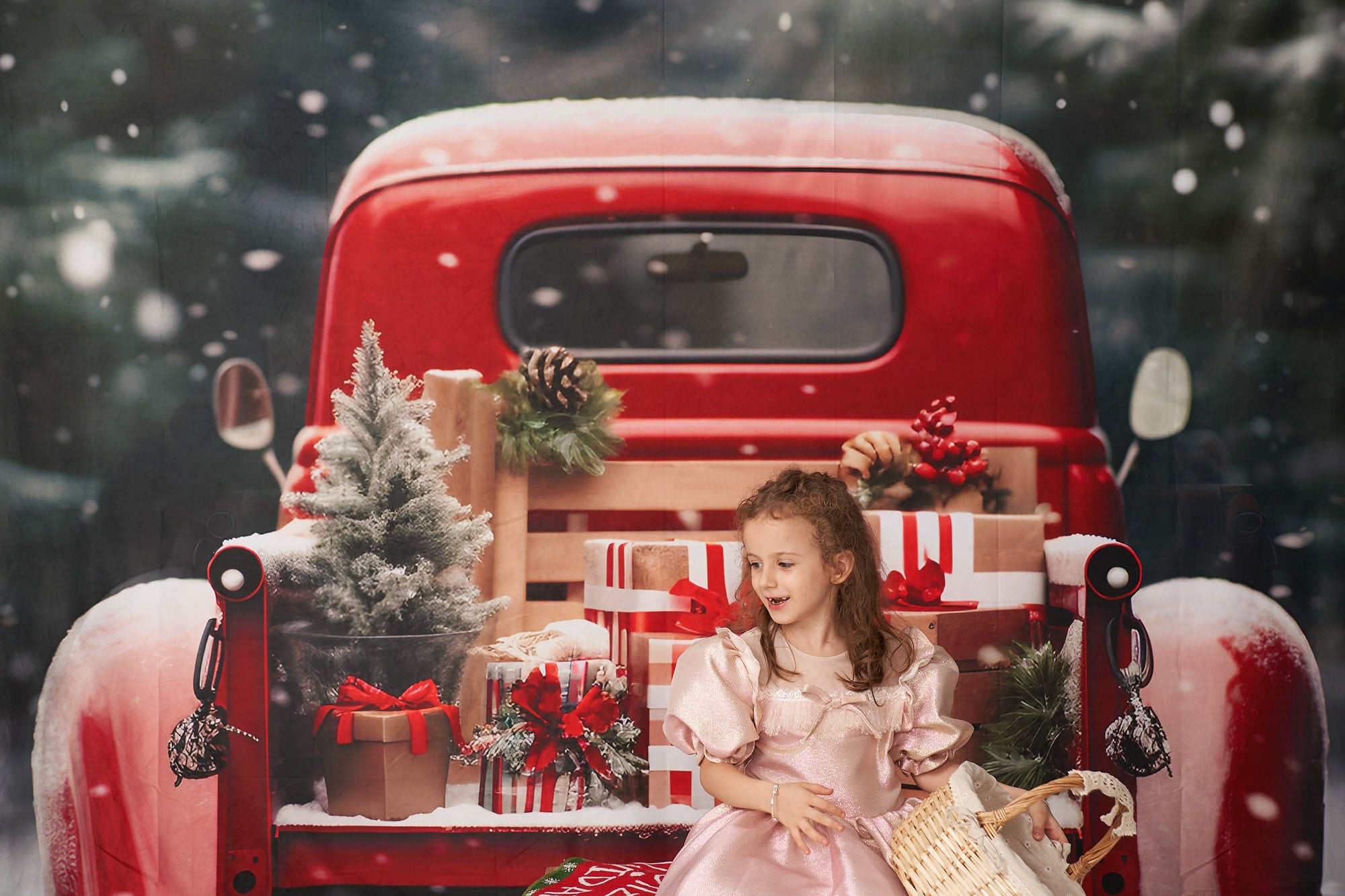 Kate Christmas Outdoor Red Car Gifts Backdrop for Photography - Kate Backdrop AU