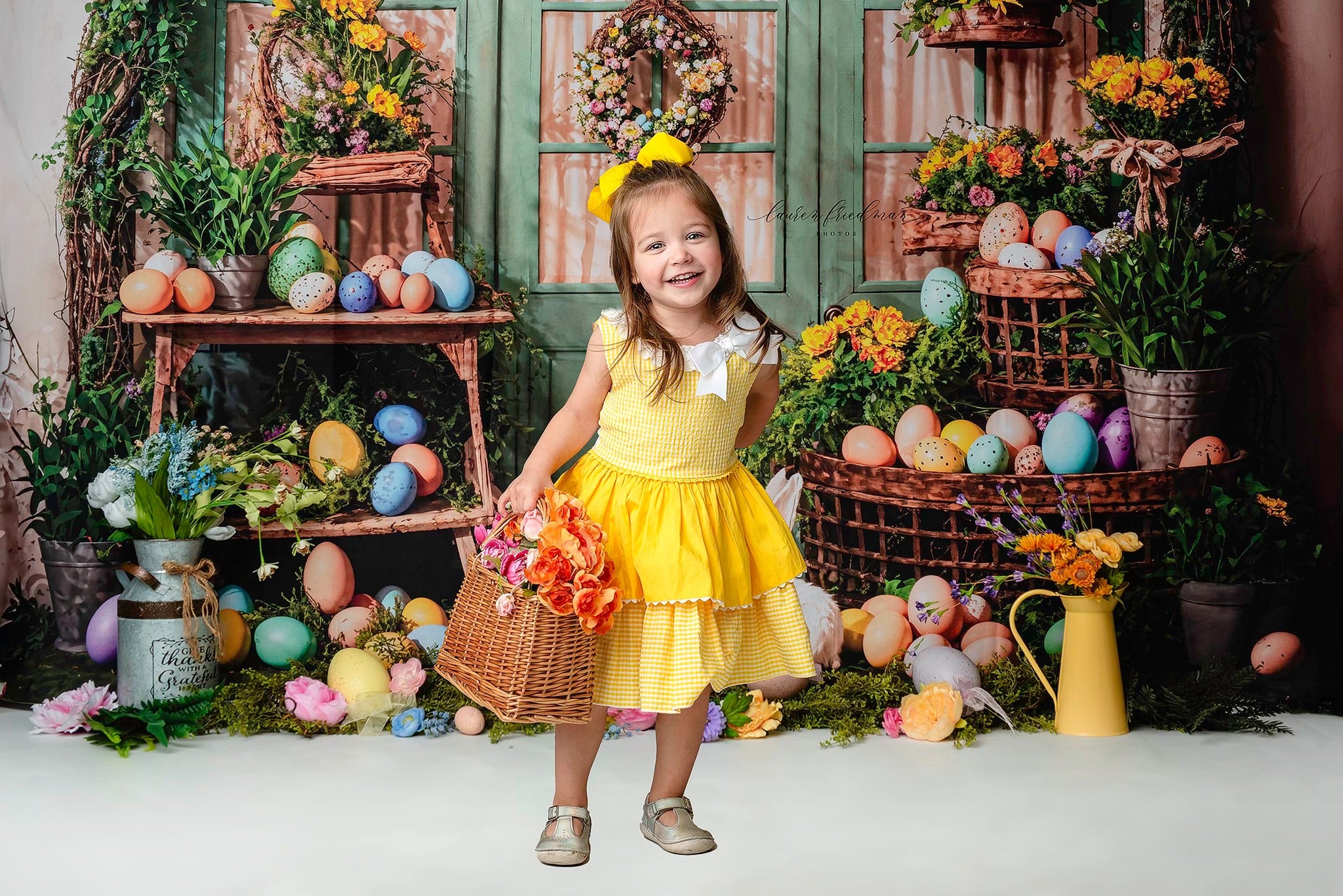 Kate Easter Backdrop Eggs Flowers Green Plants Rabbit Room Designed by Emetselch - Kate Backdrop AU