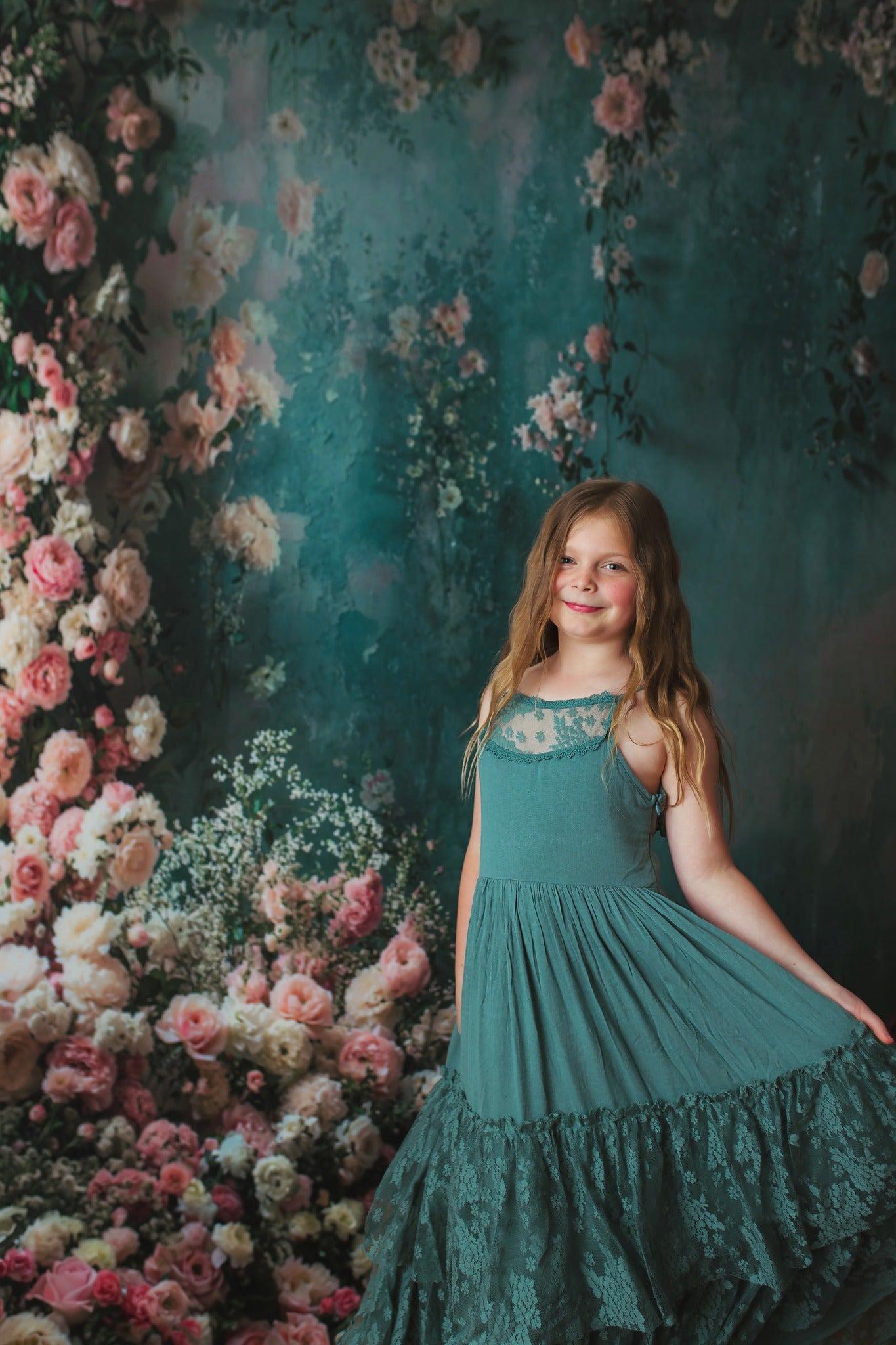 Kate Spring Floral Green Vintage Wall Backdrop Designed by Emetselch - Kate Backdrop AU
