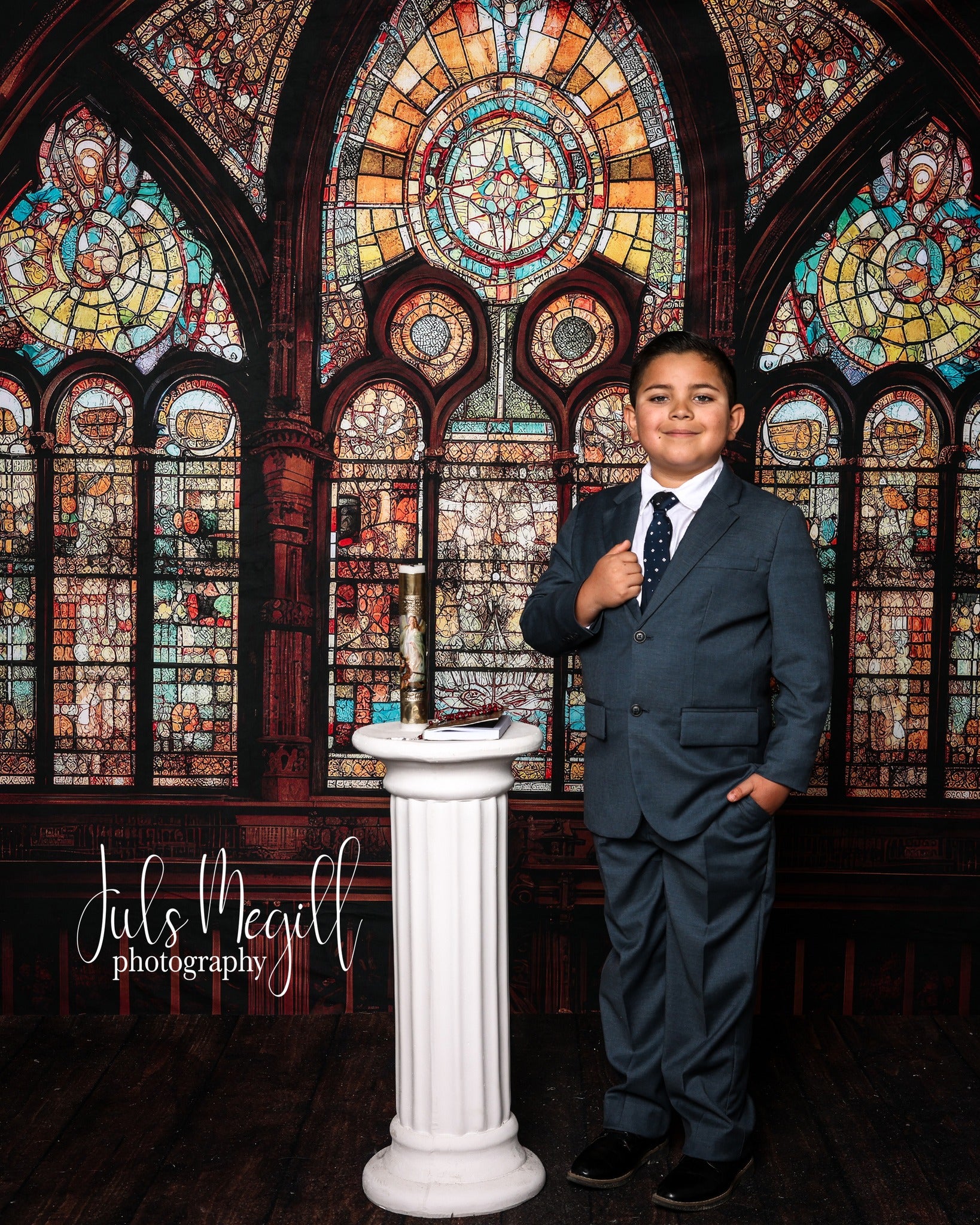 Kate Gothic Arched Stained Glass Window Backdrop Designed by Mandy Ringe Photography - Kate Backdrop AU