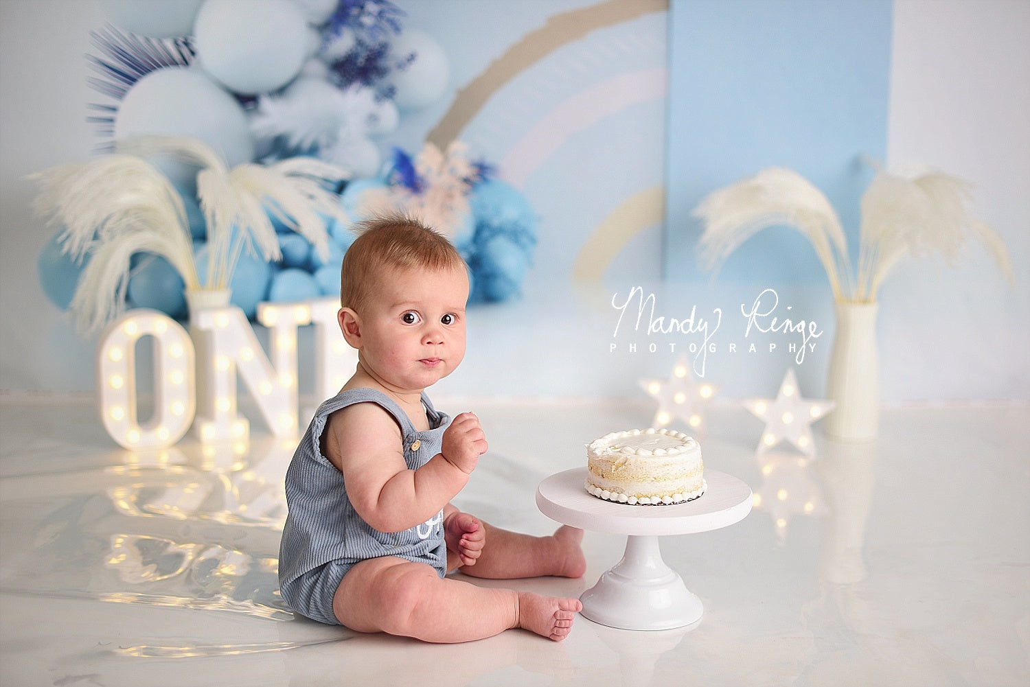 Kate Boho Balloons Backdrop Blue Cake Smash Designed by Uta Mueller Photography - Kate Backdrop AU