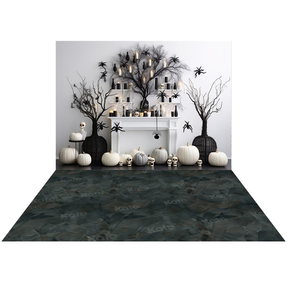 Kate Black & White Halloween Fireplace Backdrop+Dark Abstract Texture Floor Backdrop for Photography - Kate Backdrop AU