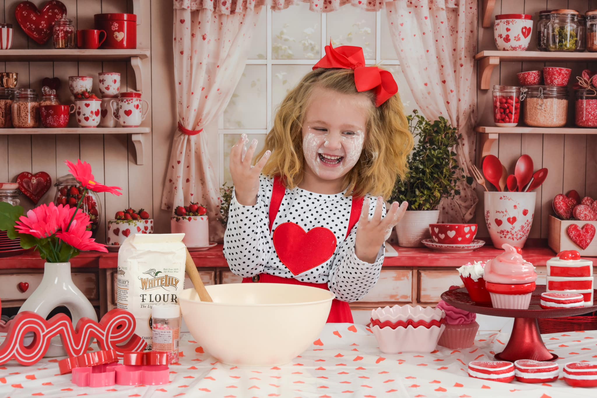 Kate Valentine's Day Kitchen Red Heart Cake Backdrop Designed by Emetselch - Kate Backdrop AU