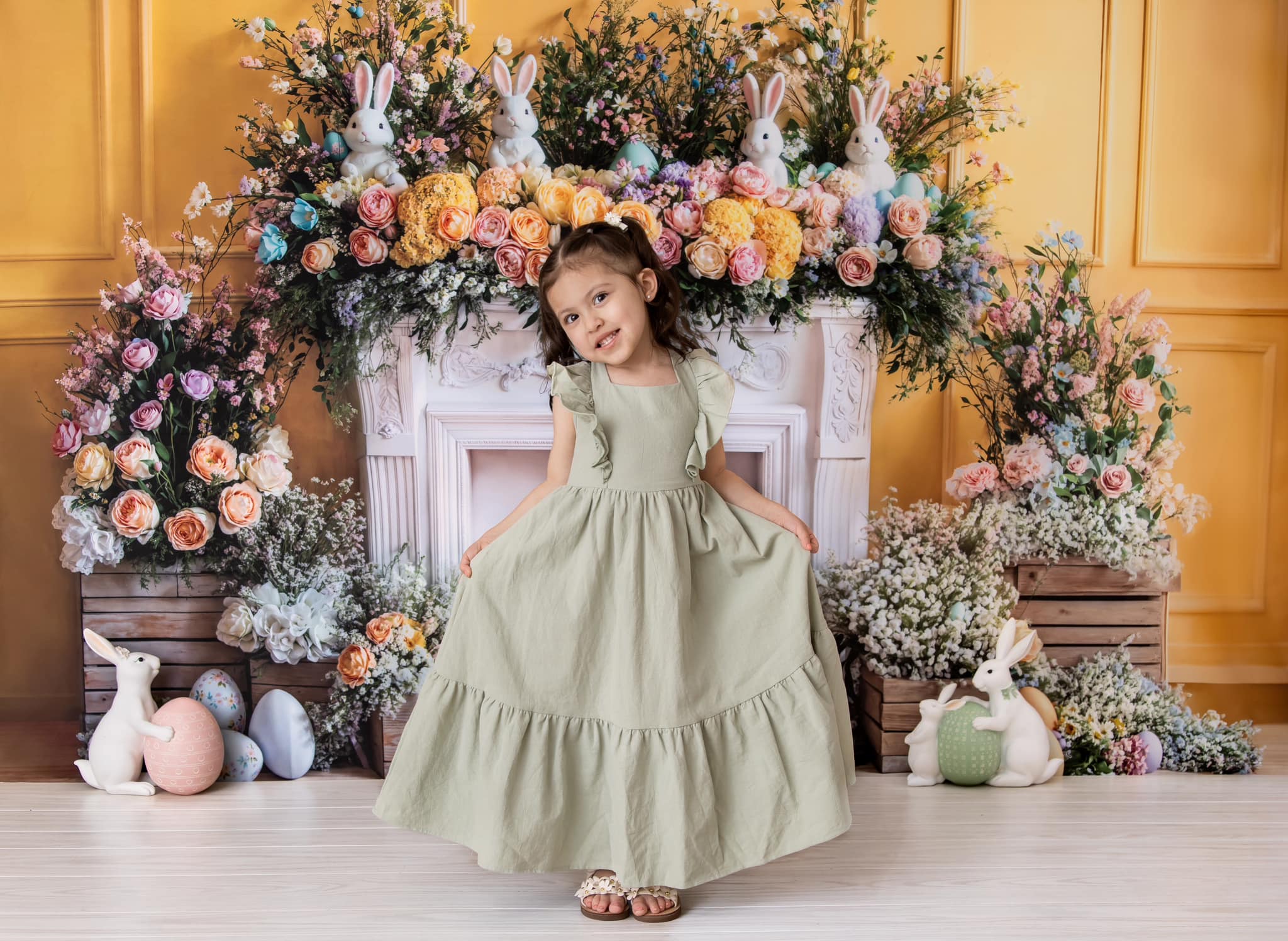 Kate Easter Bunny Flower Fireplace Backdrop Designed by Emetselch - Kate Backdrop AU