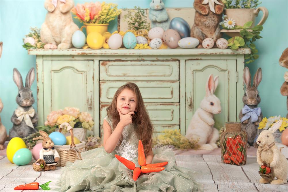 Kate Easter Egg Bunny Flowers Backdrop Designed by Emetselch - Kate Backdrop AU