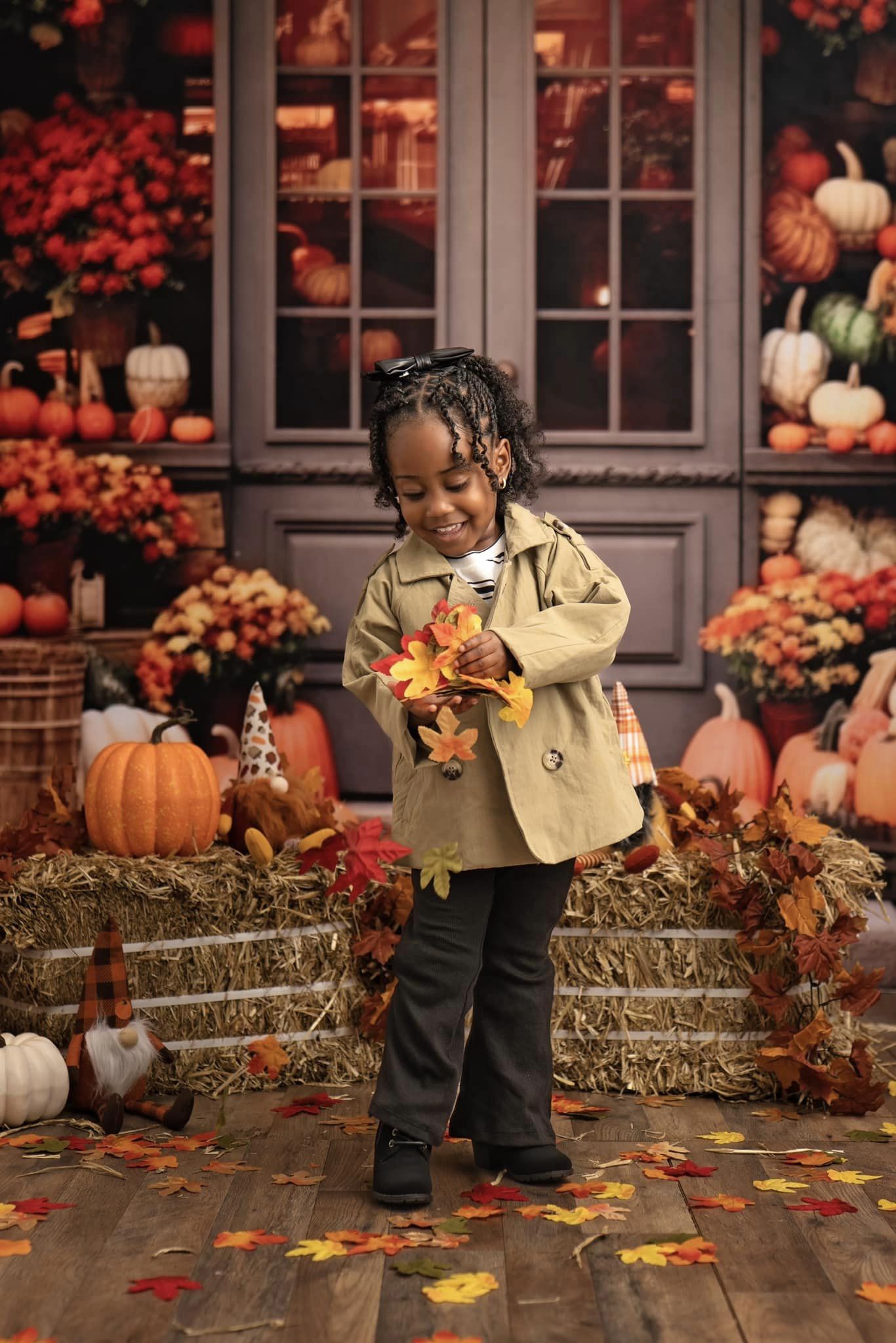 Kate Autumn Shop Flowers Pumpkins Backdrop for Photography