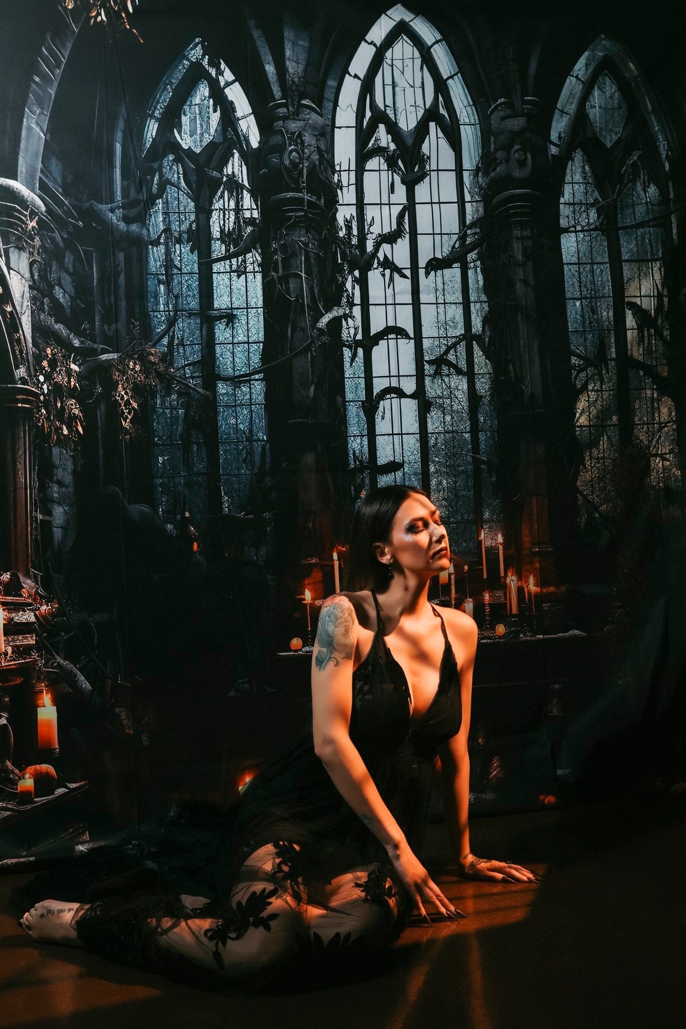 Kate Dark Windows Halloween Backdrop Designed by Emetselch