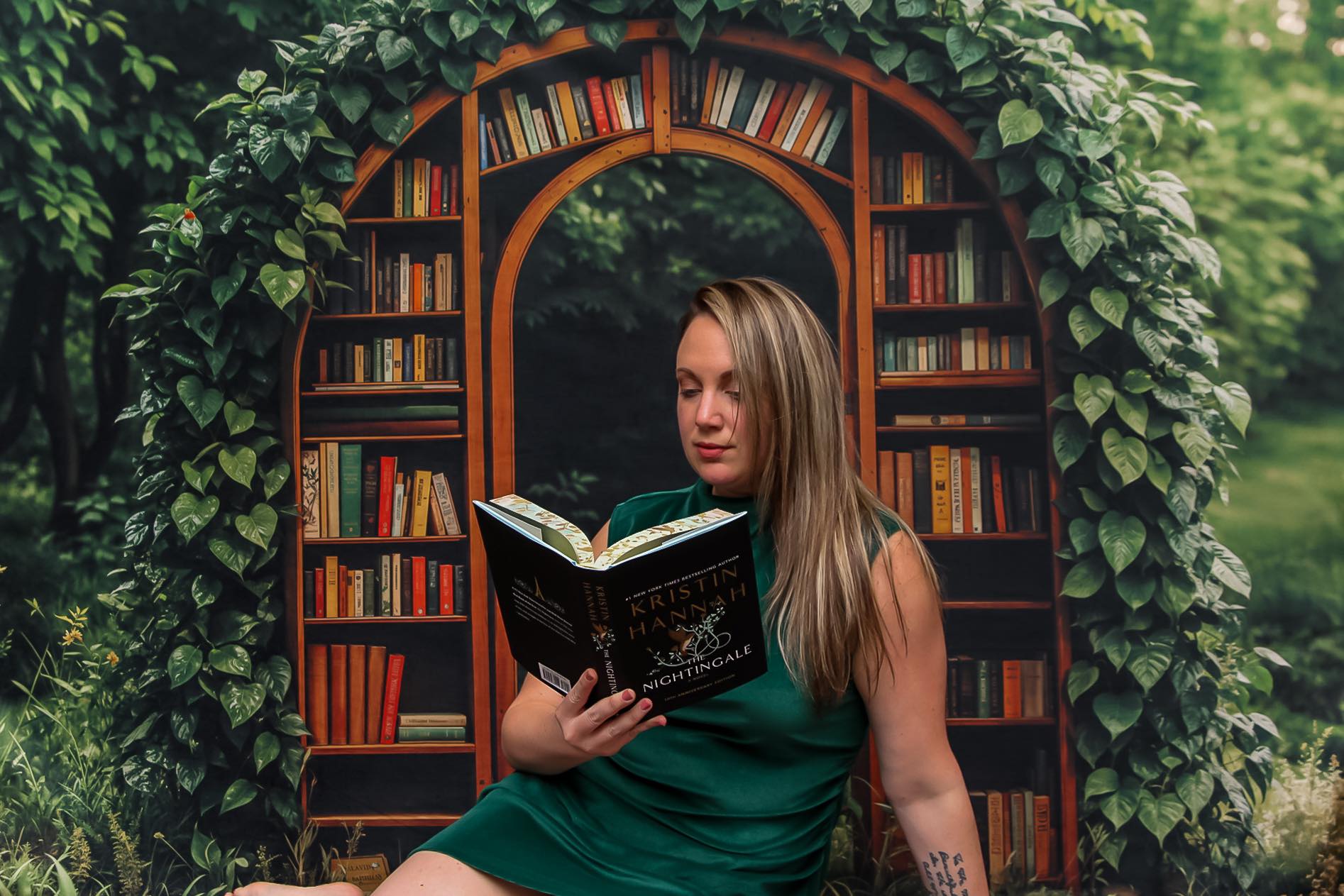 Kate Spring Green Arched Bookshelf Room Set(8ftx8ft&10ftx8ft&8ftx10ft) - Kate Backdrop AU