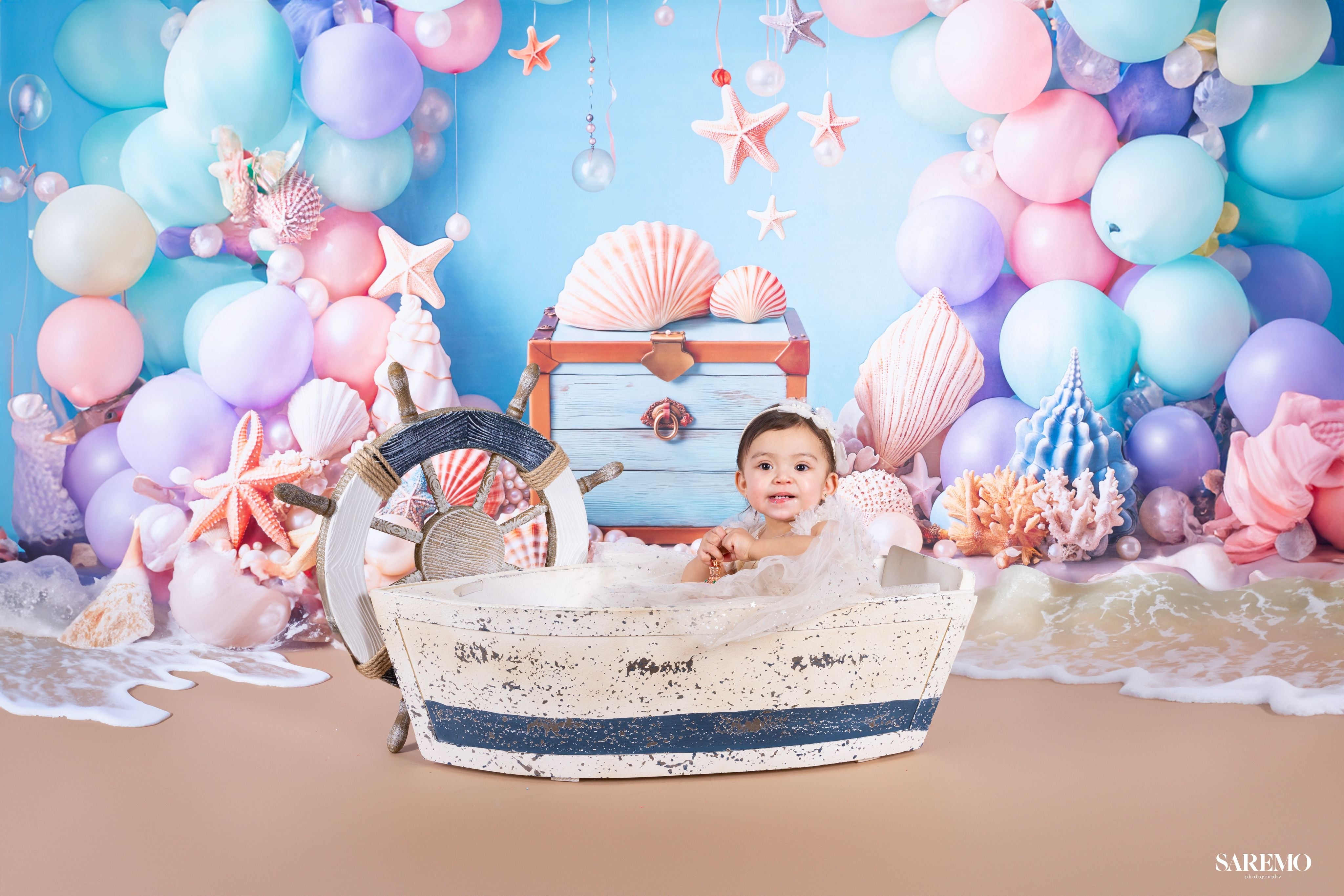 Kate Cake Smash Sea Colorful Balloons Backdrop Designed by Emetselch - Kate Backdrop AU