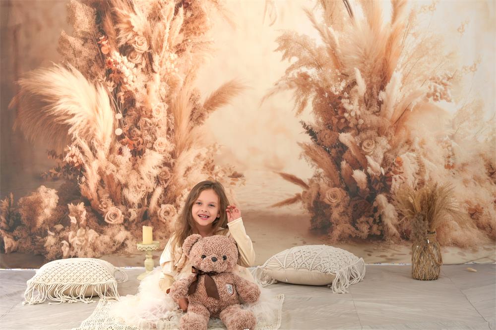 Kate Warm Neutral Boho Dried Florals Arch Backdrop Designed by Mandy Ringe Photography - Kate Backdrop AU