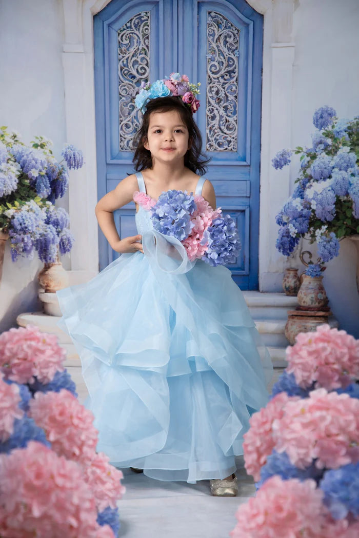 Kate Blue Flower Kids Dress for Photography(Without Headgear) - Kate Backdrop AU