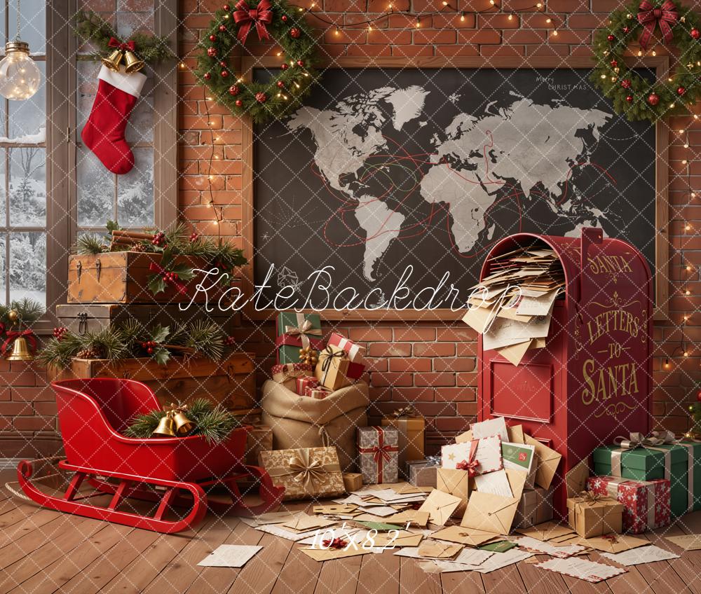 Kate Christmas Letters Mailbox Brick Wall Fleece Backdrop Designed by Emetselch