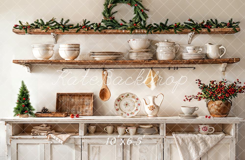 Kate Christmas Kitchen Shelves Rustic Decor Backdrop Designed by Emetselch - Kate Backdrop AU