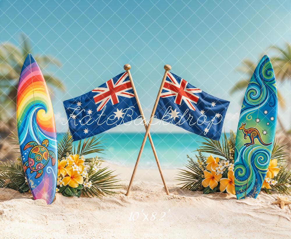 Kate Australia Flags Surfboards Beach Fleece Backdrop Designed by Chain