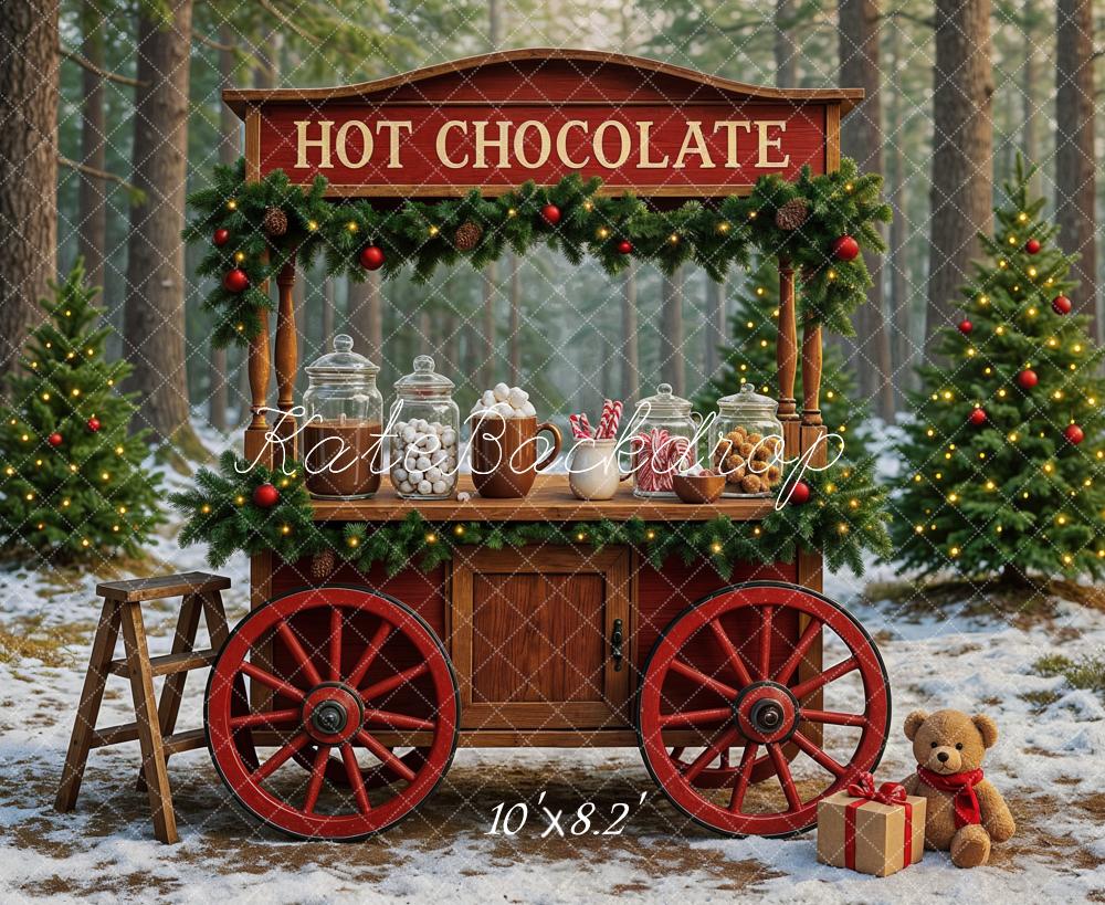 Kate Christmas Hot Chocolate Cart Forest Backdrop Designed by Ashley Paul - Kate Backdrop AU
