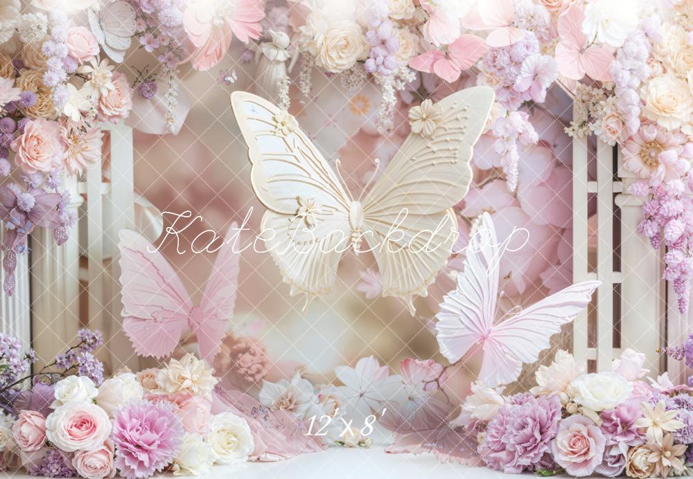 Kate Butterfly Floral Fleece Backdrop Designed by Chain - Kate Backdrop AU