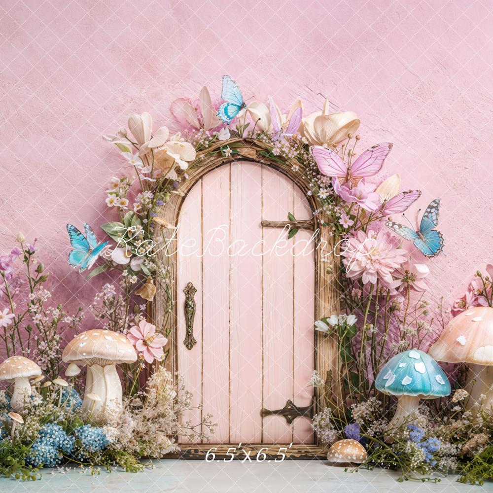 Kate Butterflies Mushrooms Backdrop Fairy Fantasy Door Pink Purple Designed by Emetselch - Kate Backdrop AU
