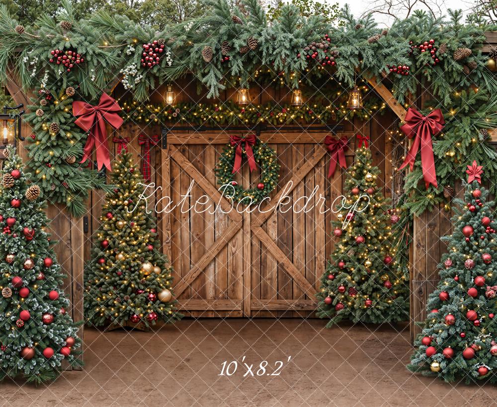 Kate Christmas Trees Barn Door Backdrop Designed by Emetselch - Kate Backdrop AU