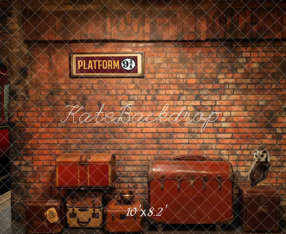 Kate Train Station Backdrop Brick Wall Platform Luggage Designed by Patty Roberts - Kate Backdrop AU