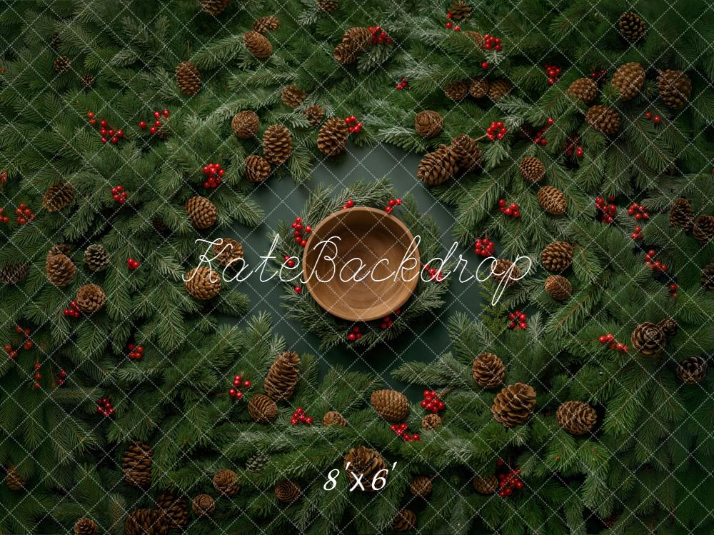 Kate Christmas Pinecones Red Berries Greenery Backdrop Designed by Chain