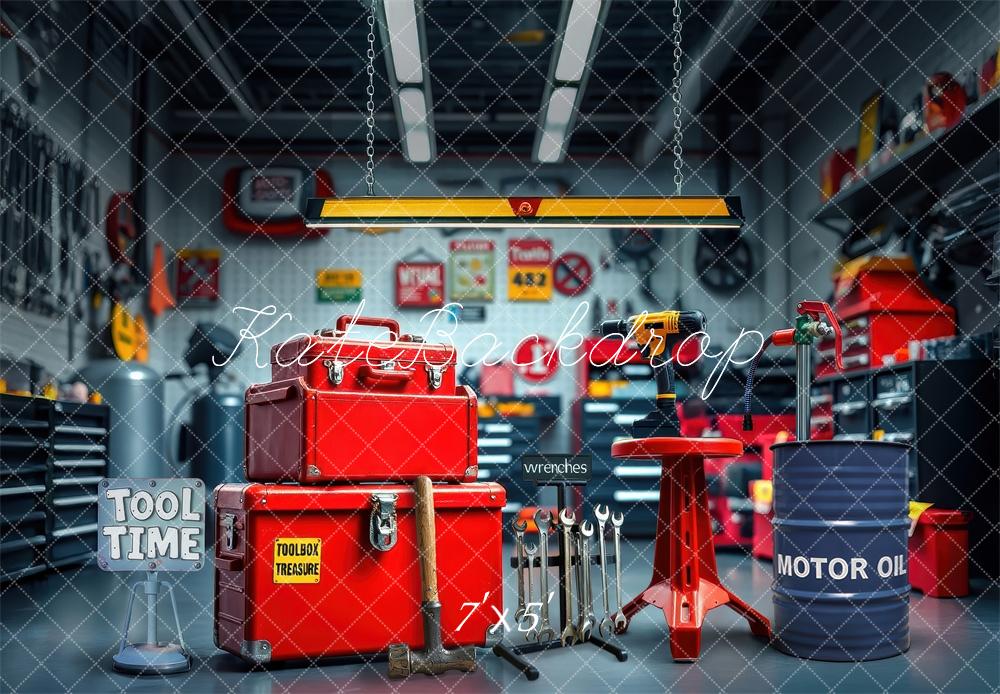 Kate Garage Red Toolbox Workshop Backdrop Designed by Laura Bybee - Kate Backdrop AU