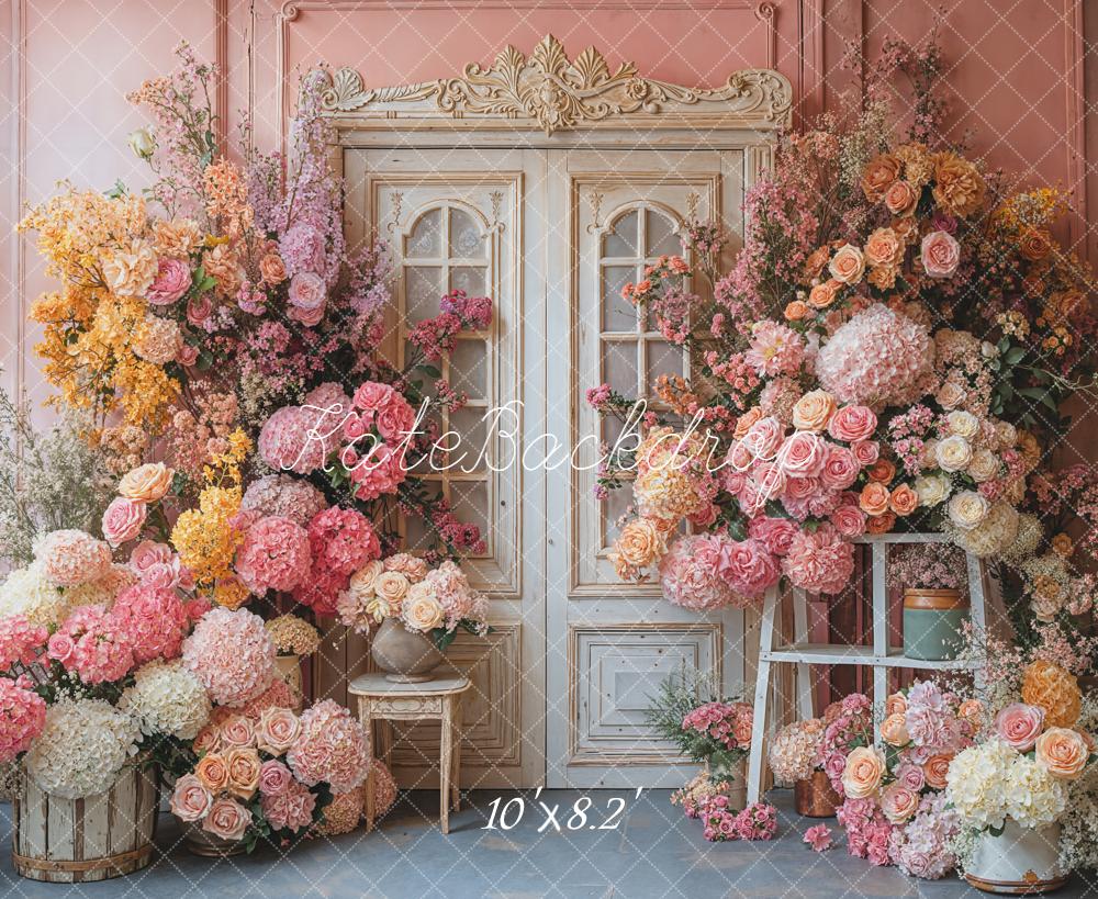 Kate Spring Flower Vintage Door Fleece Backdrop Designed by Emetselch