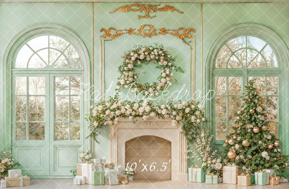 Kate Mint Fireplace Christmas Backdrop Designed by Emetselch - Kate Backdrop AU