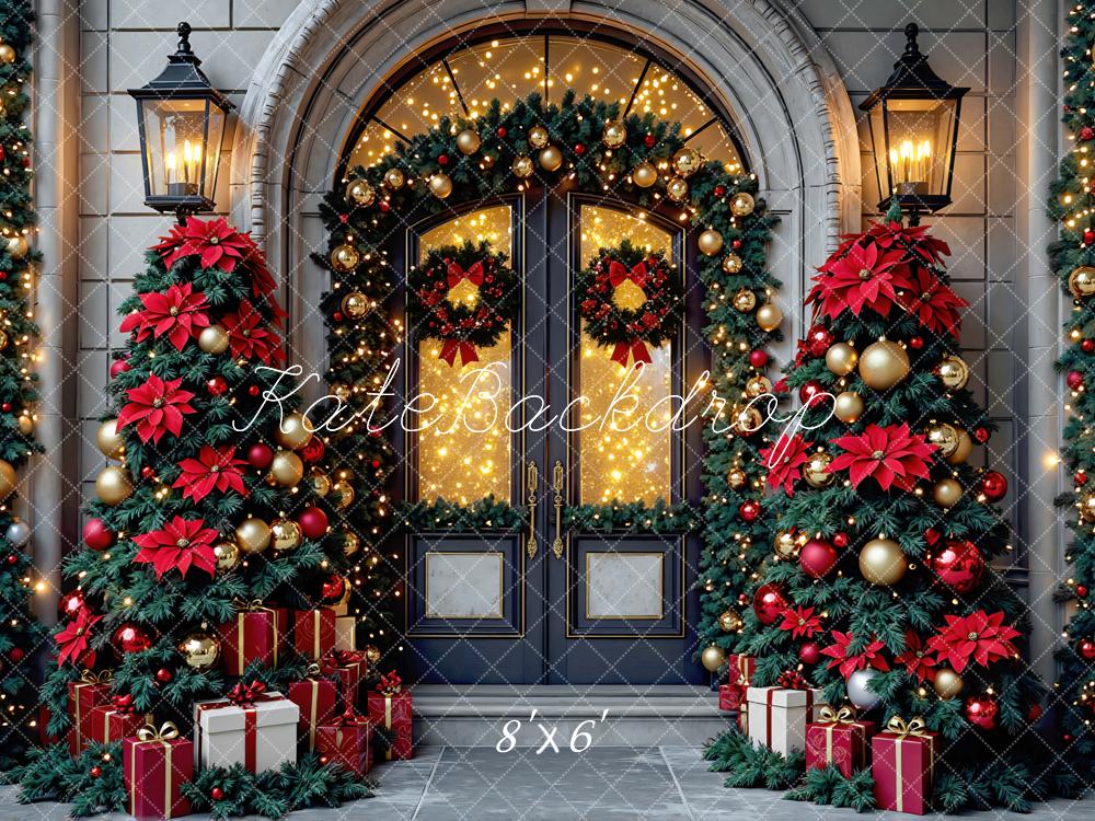 Kate Christmas Door Trees Bokeh Backdrop Designed by Mini MakeBelieve