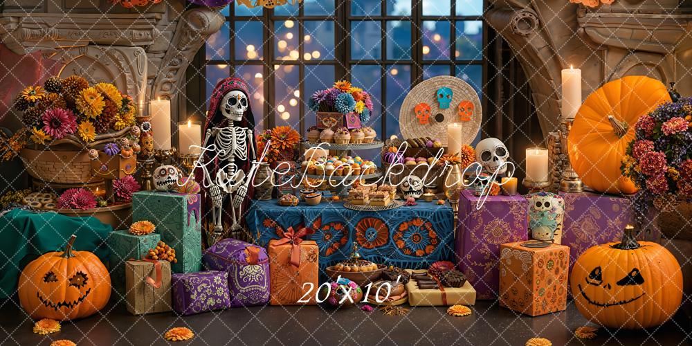 Kate Halloween Day Skeleton Pumpkins Backdrop Designed by Emetselch