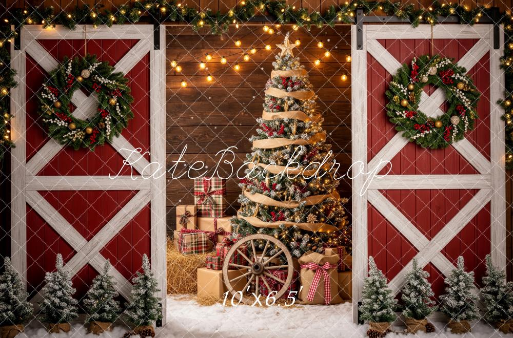 Kate Christmas Barn Doors Tree Wagon Wheel Backdrop Designed by Patty Roberts