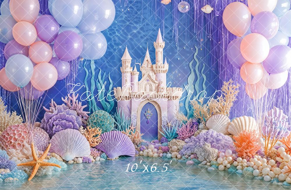 Kate Mermaid Castle Balloons Coral Sea Backdrop Designed by Emetselch - Kate Backdrop AU