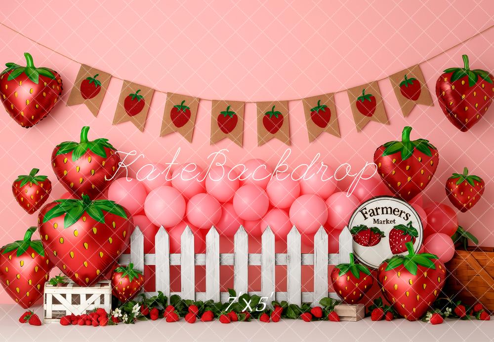 Kate Strawberry Pink Balloons Fence Backdrop Designed by Patty Roberts