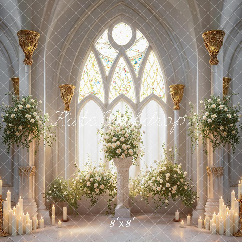 Kate Wedding White Flowers Candles Backdrop Designed by Emetselch