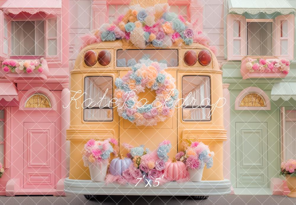 Kate Flower Bus Houses Backdrop Designed by Mini MakeBelieve - Kate Backdrop AU