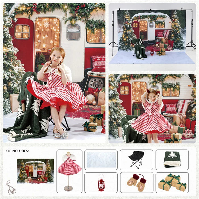 Kate Winter Christmas Tree Camper RV Gifts Photo Kit - Kate Backdrop AU