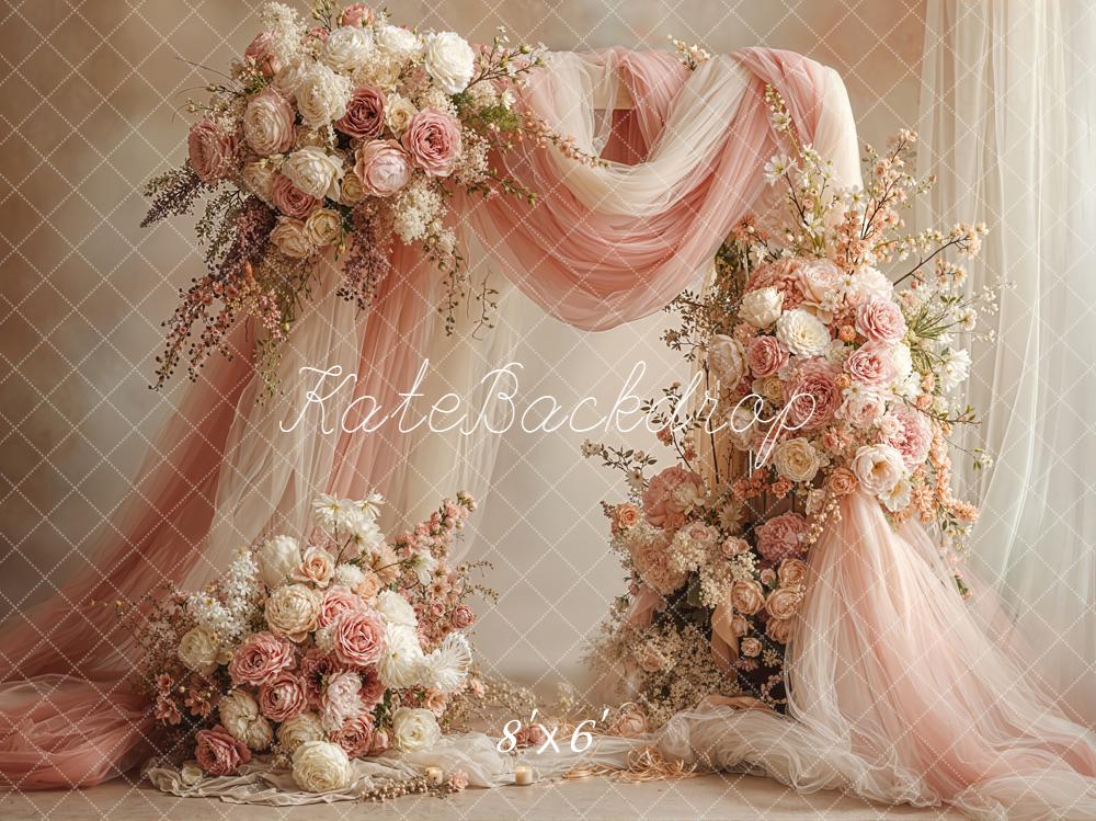 Kate Wedding Flower Arch Peach Drapes Backdrop Designed by Emetselch