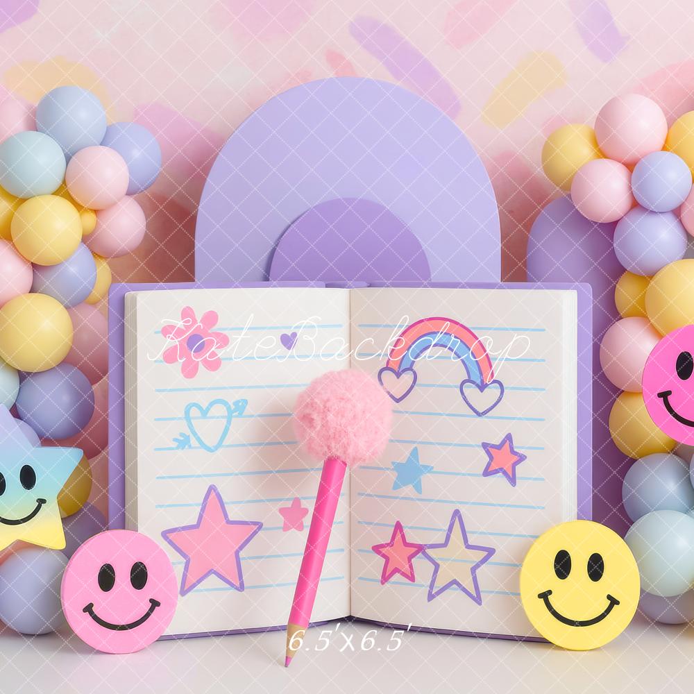 Kate Cake Smash Notebook Balloons Smiley Faces Backdrop Designed by Mini MakeBelieve