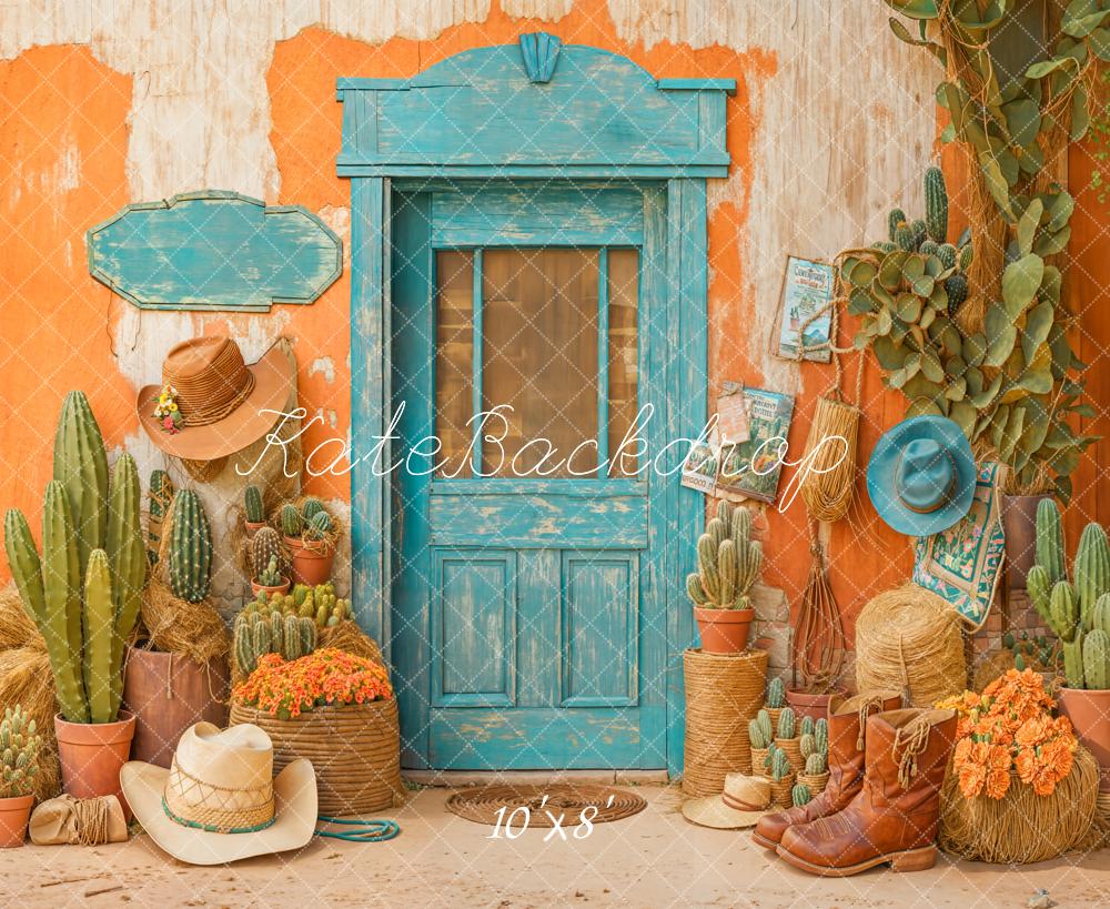 Kate Western Cactus Door Fleece Backdrop Designed by Emetselch - Kate Backdrop AU