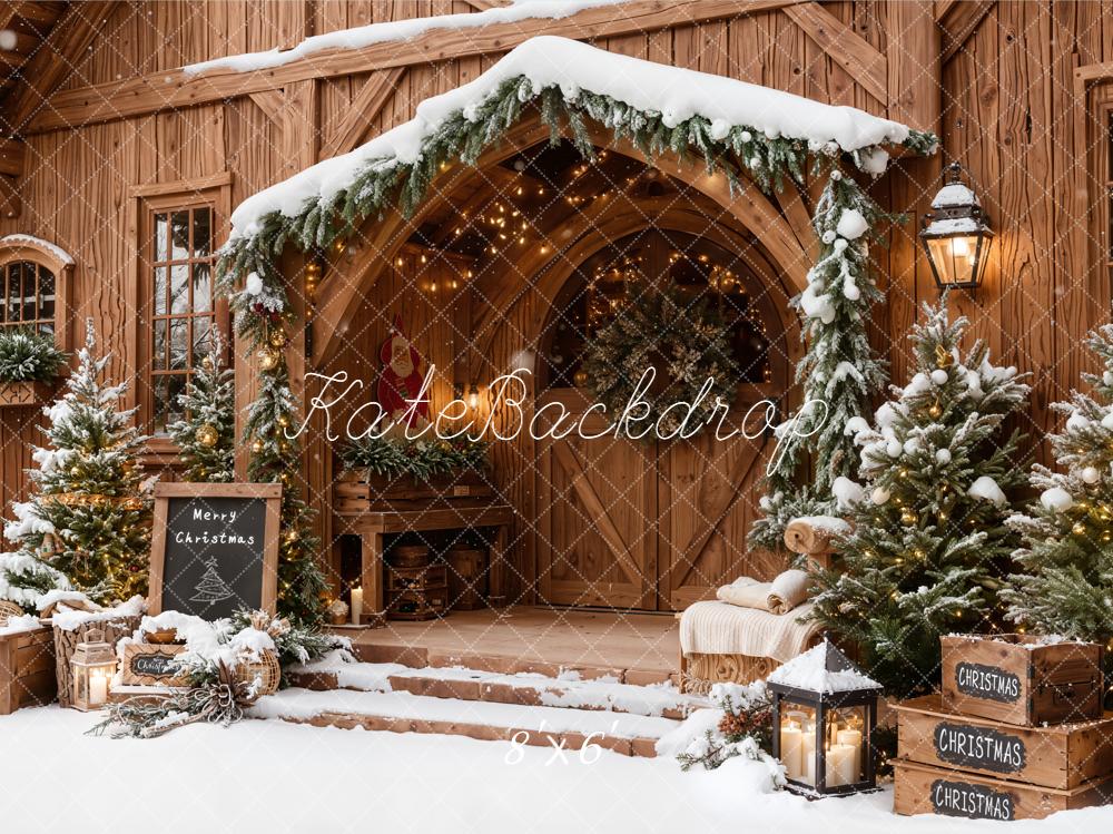 Kate Christmas Wooden Porch Snow Backdrop Designed by Emetselch