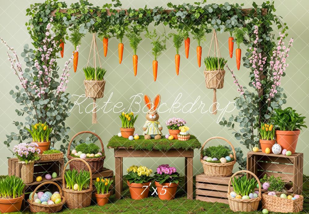 Kate Easter Bunny Carrots Flower Baskets Greenery Backdrop Designed by Patty Roberts