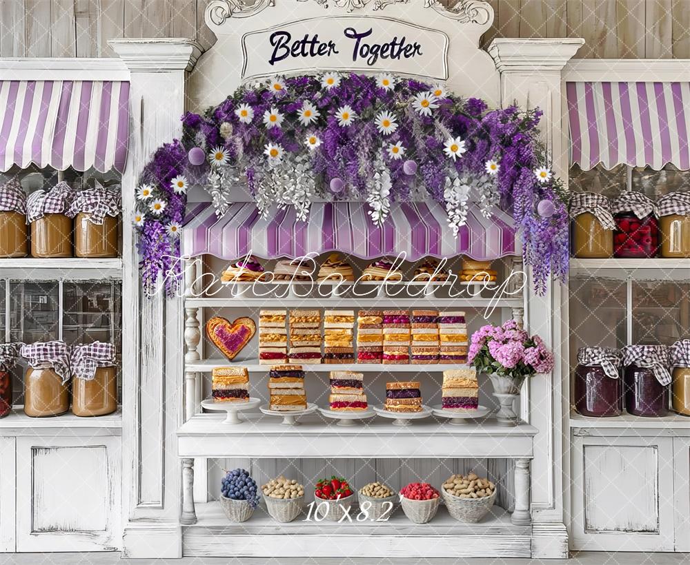 Kate Dessert Shelf Purple Flowers Backdrop Spring Designed by Mini MakeBelieve - Kate Backdrop AU