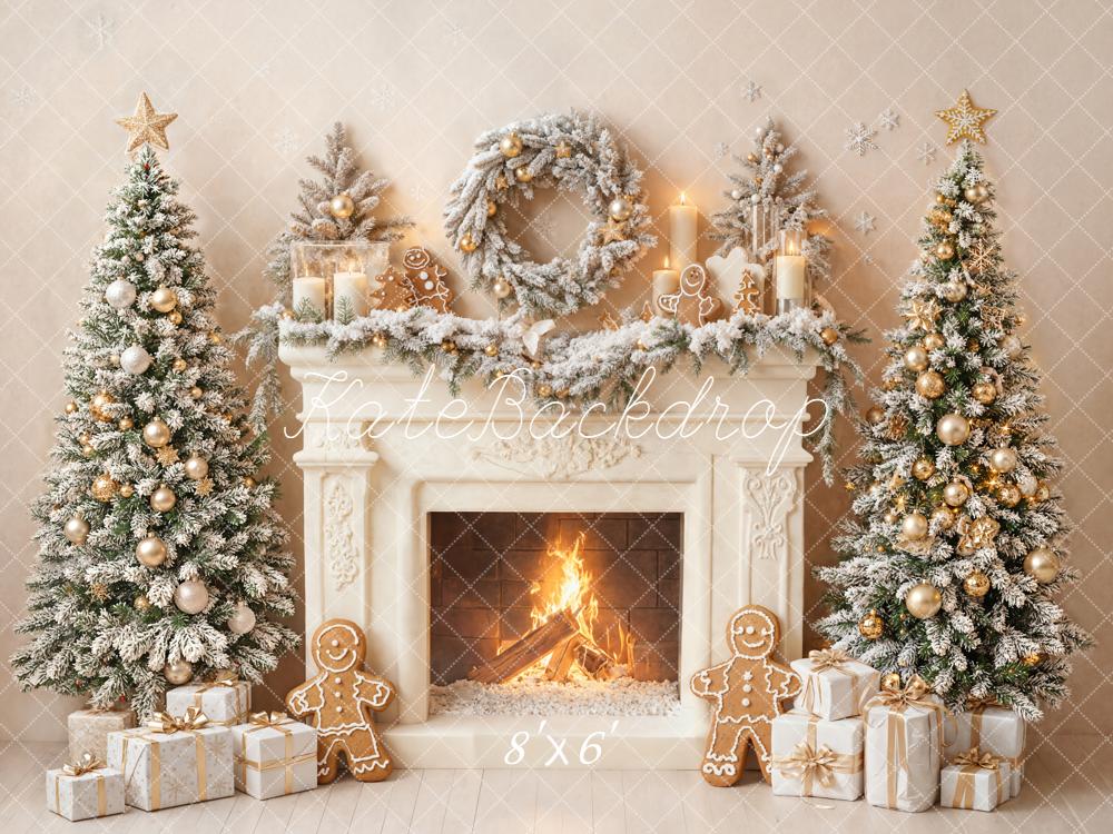 Kate Christmas Fireplace Wreath Presents Backdrop Designed by Emetselch