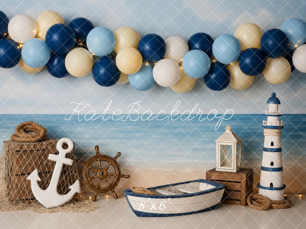 Kate Nautical Beach Balloons Lighthouse Boat Backdrop Designed by Patty Roberts
