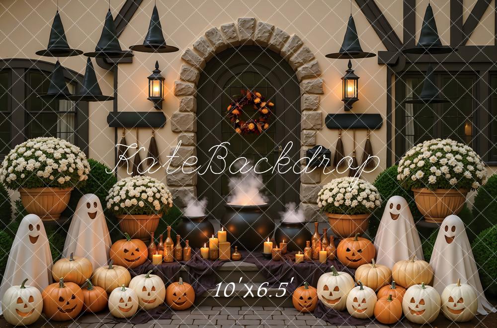 Kate Halloween Ghosts Pumpkins Witch Hats Backdrop Designed by Mini MakeBelieve