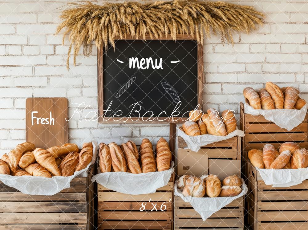 Kate Bakery Bread Chalkboard White Brick Backdrop Designed by Patty Roberts - Kate Backdrop AU