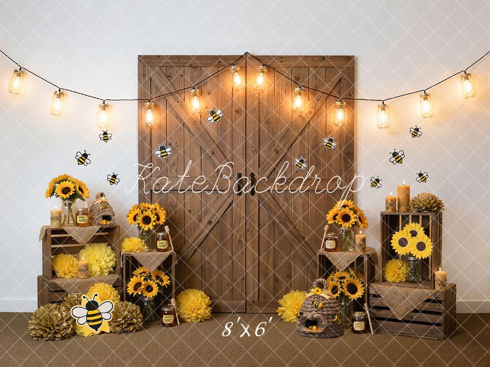 Kate Bee Sunflower Honeycomb Rustic Wood Backdrop Designed by Emetselch