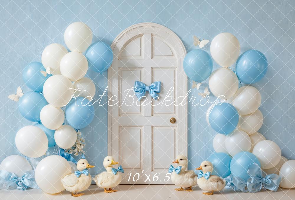 Kate Blue White Balloons Door Ducklings Fleece Backdrop Designed by Emetselch - Kate Backdrop AU