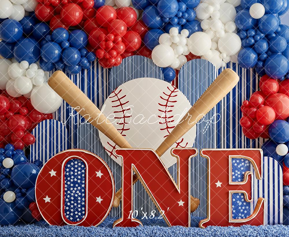 Kate Baseball One Stars Stripes Balloons Backdrop Designed by Emetselch