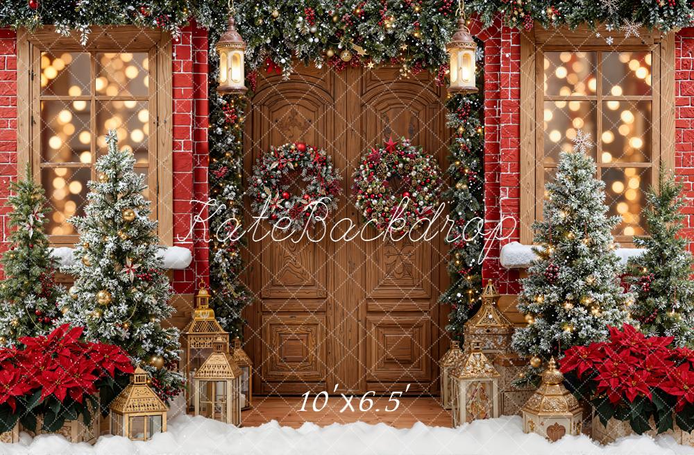 Kate Christmas Door Wreath Snow Backdrop Designed by Emetselch - Kate Backdrop AU